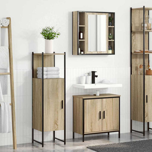 Badezimmermöbel-Set mit Regal mit Tür 3 pcs Braun Holzwerkstoff