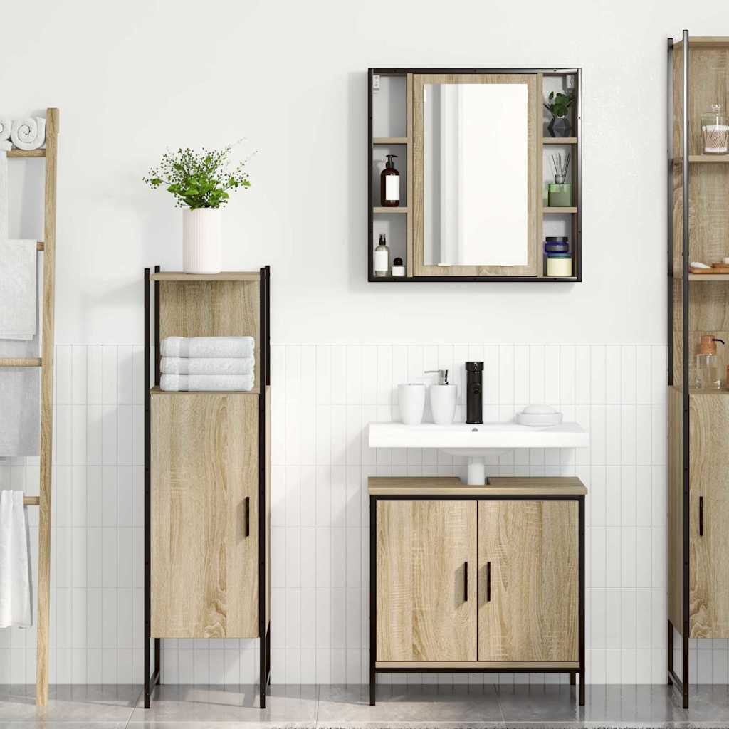 Badezimmermöbel-Set mit Regal mit Tür 3 pcs Braun Holzwerkstoff
