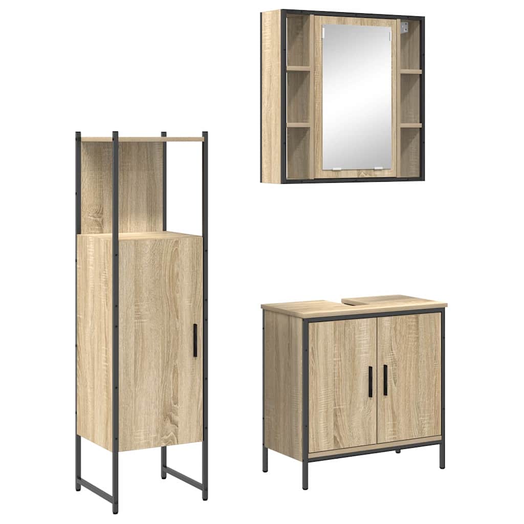 Badezimmermöbel-Set mit Regal mit Tür 3 pcs Braun Holzwerkstoff