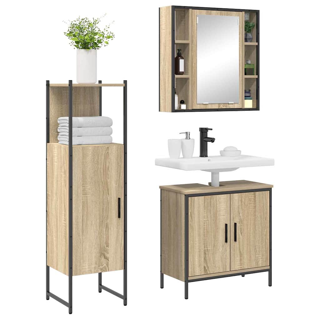 Badezimmermöbel-Set mit Regal mit Tür 3 pcs Braun Holzwerkstoff