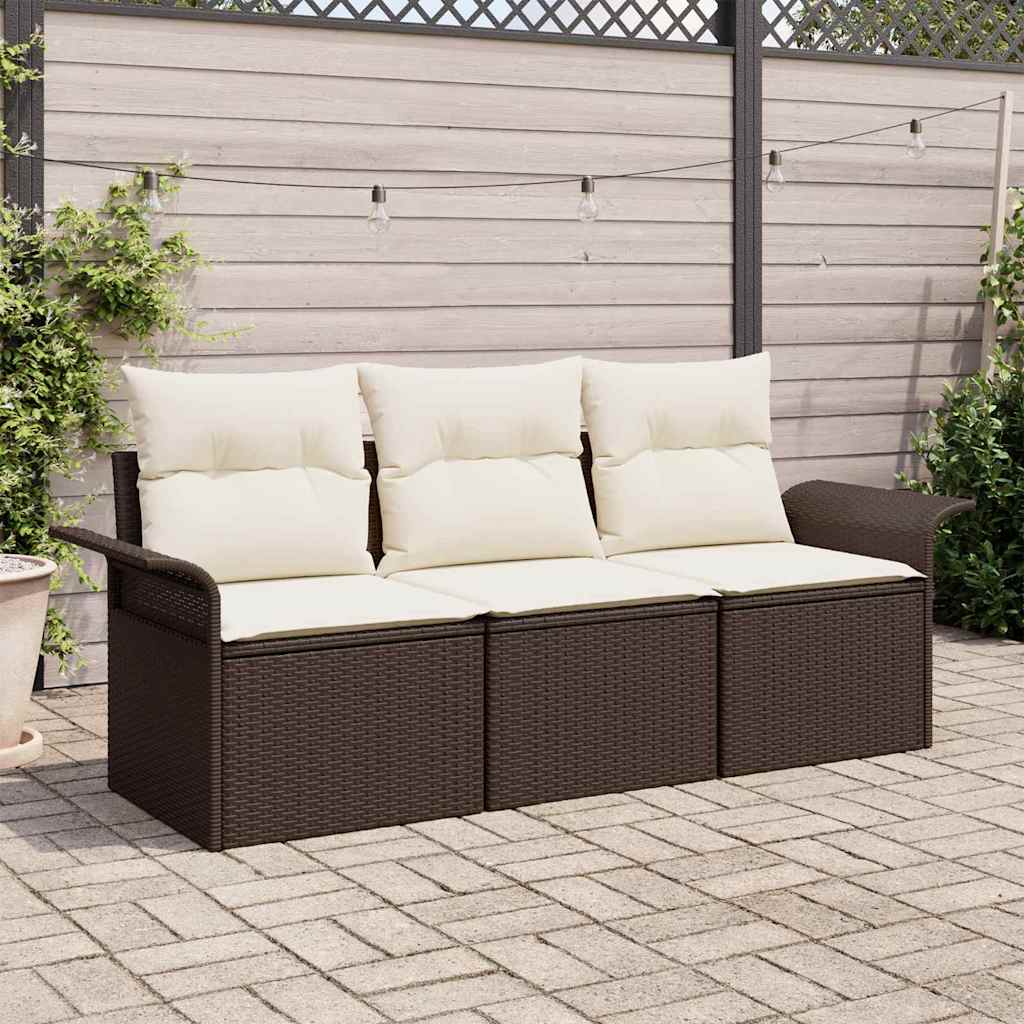 Sofa Set 3 stk. 3-Sitzanzahl Braun und Creme Poly-Rattan