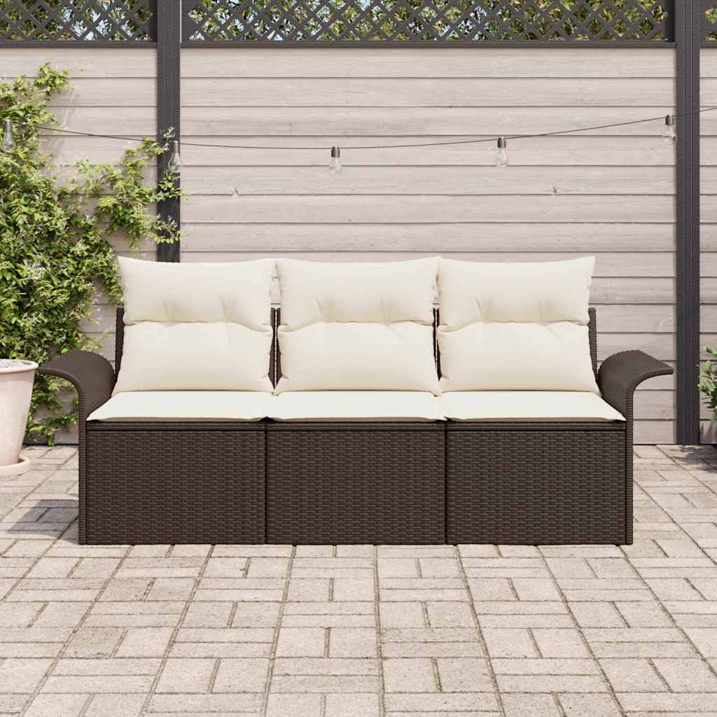 Sofa Set 3 stk. 3-Sitzanzahl Braun und Creme Poly-Rattan