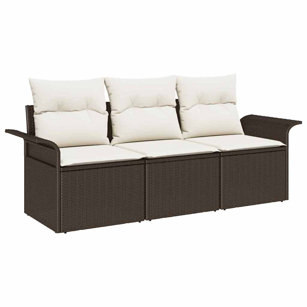 Sofa Set 3 stk. 3-Sitzanzahl Braun und Creme Poly-Rattan