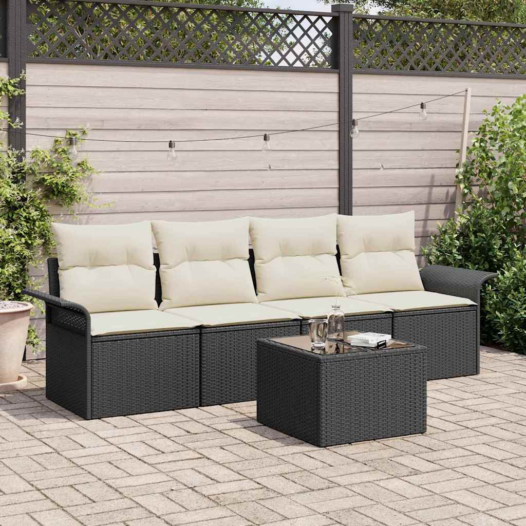 Sofa Set 5 stk. Schwarz Poly-Rattan