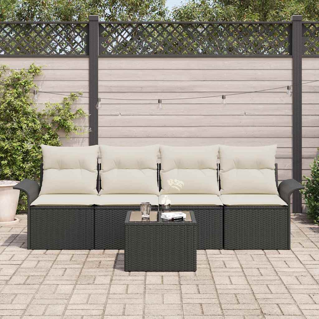 Sofa Set 5 stk. Schwarz Poly-Rattan