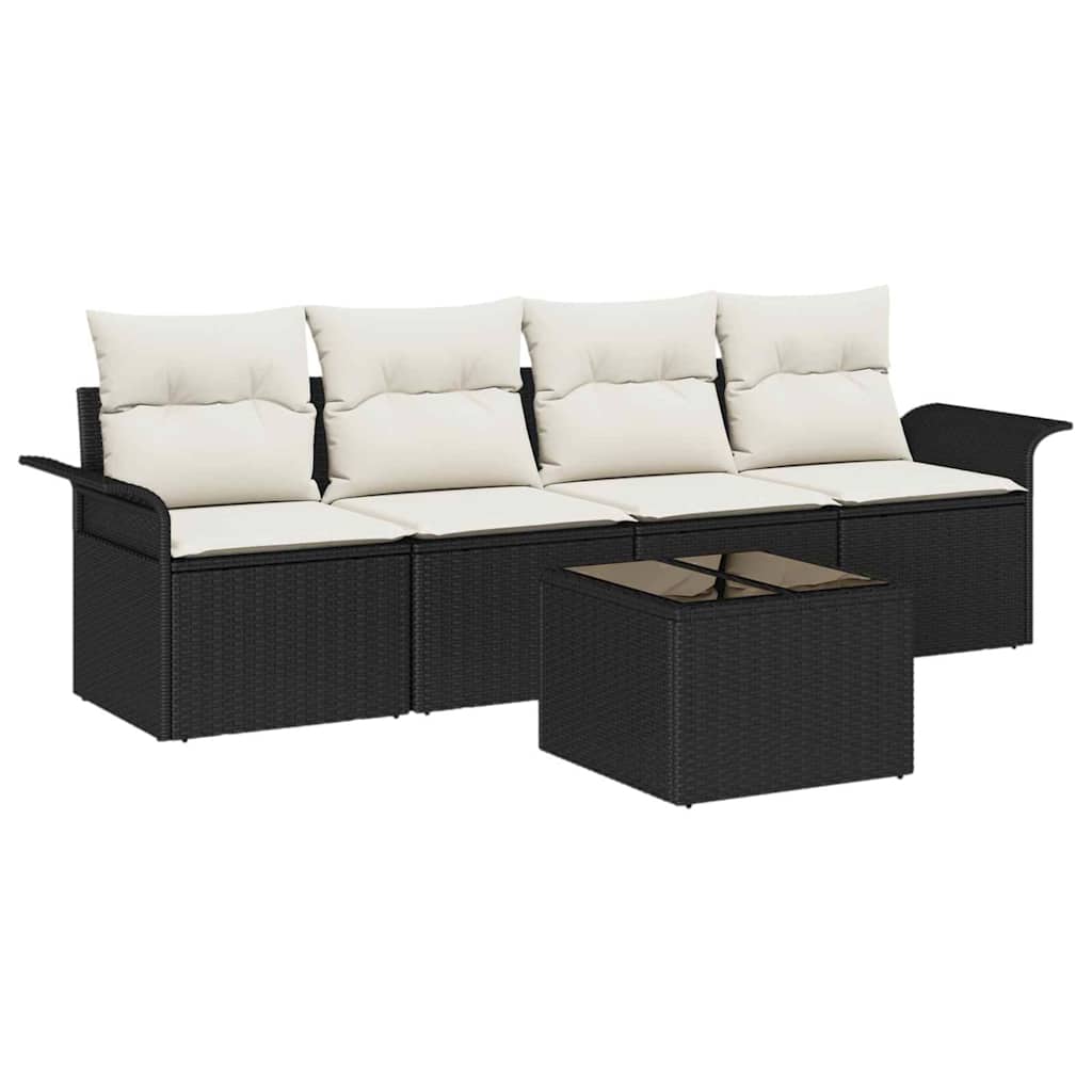Sofa Set 5 stk. Schwarz Poly-Rattan