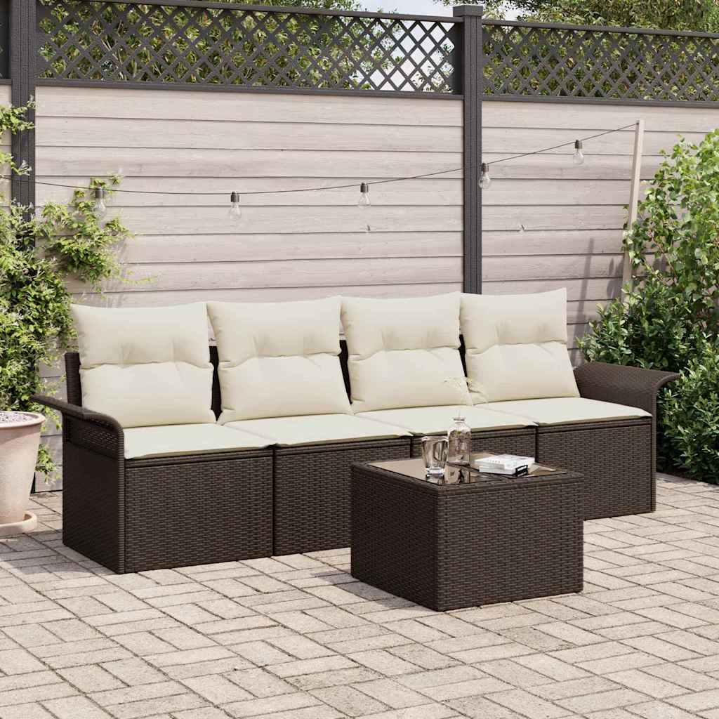 Sofa Set 5 stk. Braun Poly-Rattan
