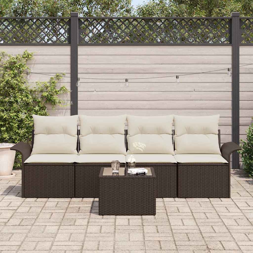 Sofa Set 5 stk. Braun Poly-Rattan