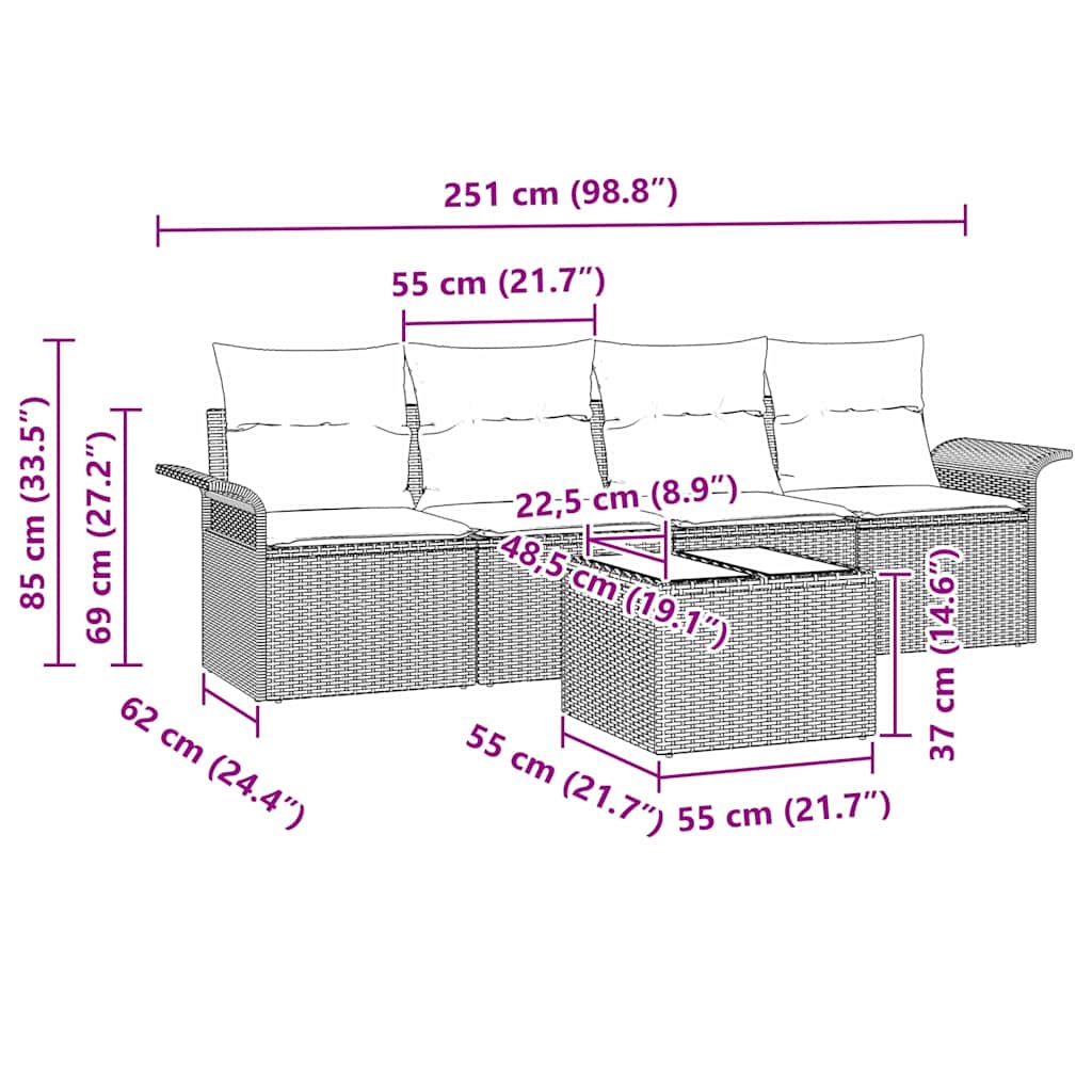 Sofa Set 5 stk. Braun Poly-Rattan
