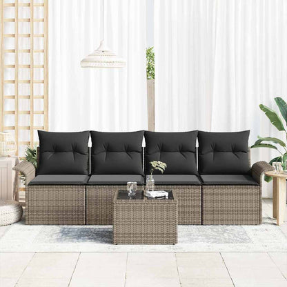 Sofa Set 5 stk. Grau Poly-Rattan
