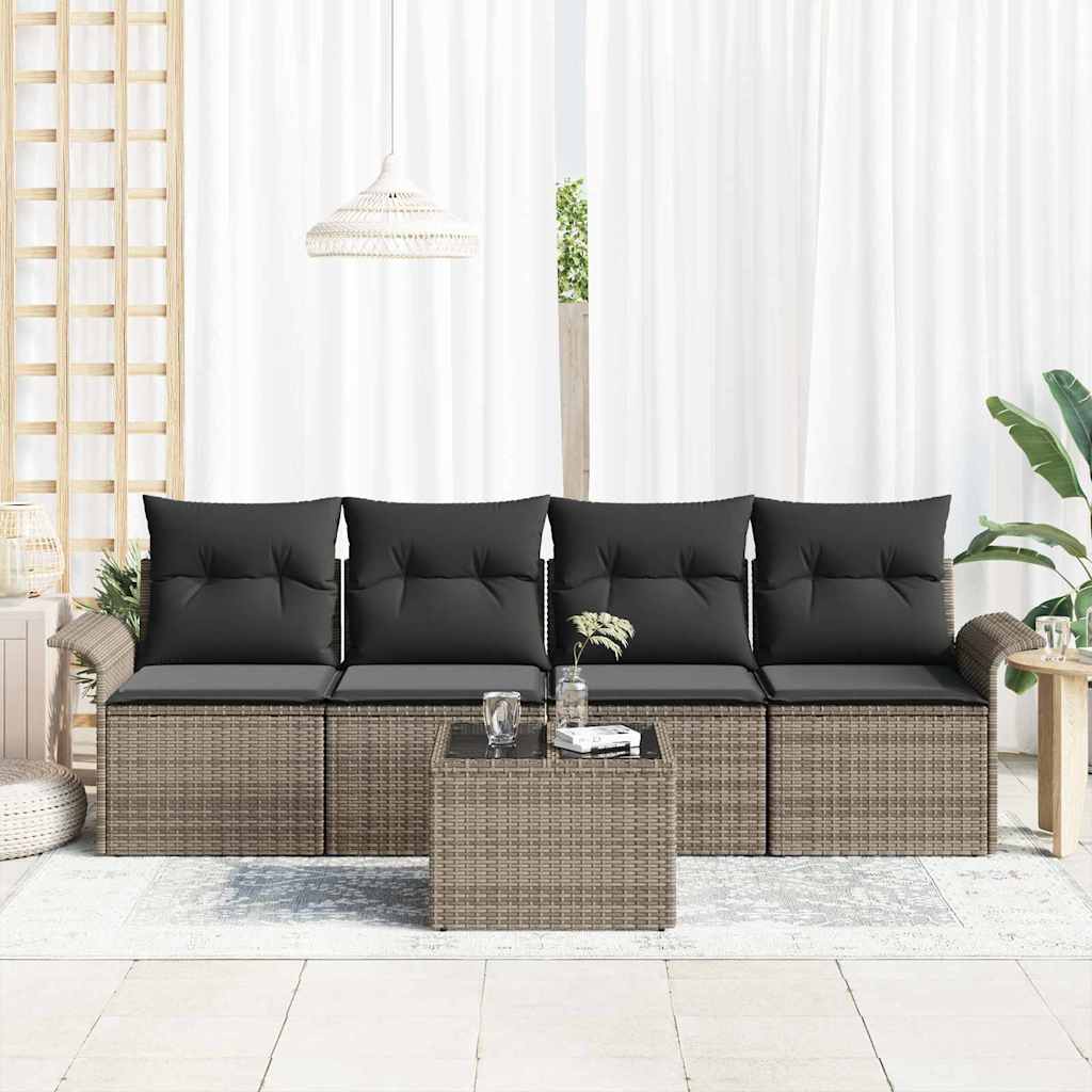Sofa Set 5 Stk. Grau Poly-Rattan