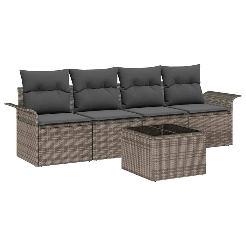 Sofa Set 5 Stk. Grau Poly-Rattan