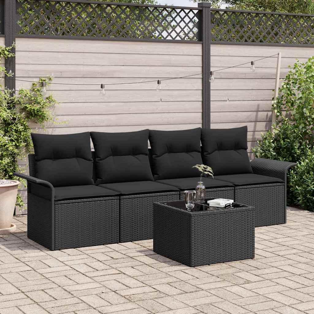 Sofa Set 5 stk. Schwarz Poly-Rattan