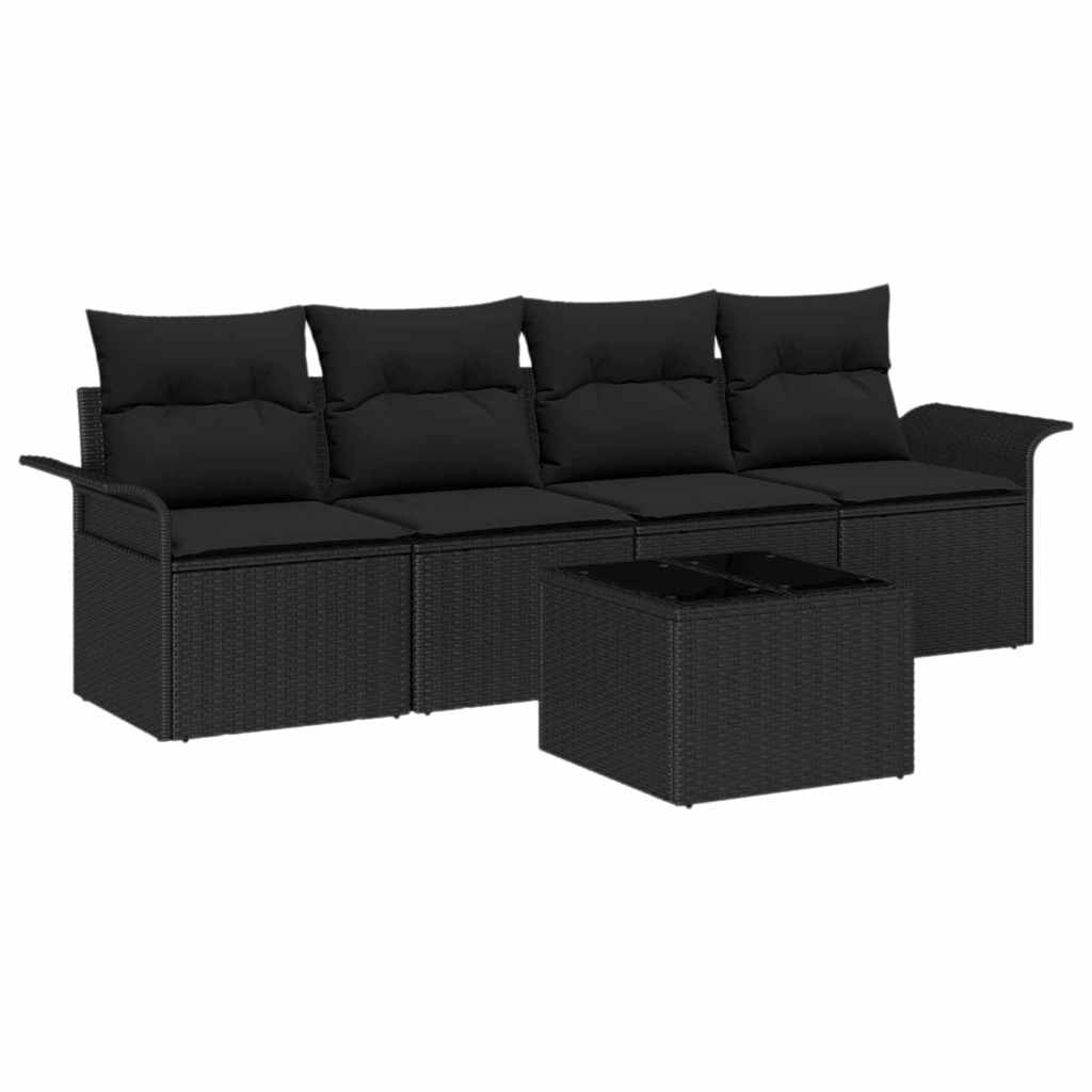 Sofa Set 5 stk. Schwarz Poly-Rattan