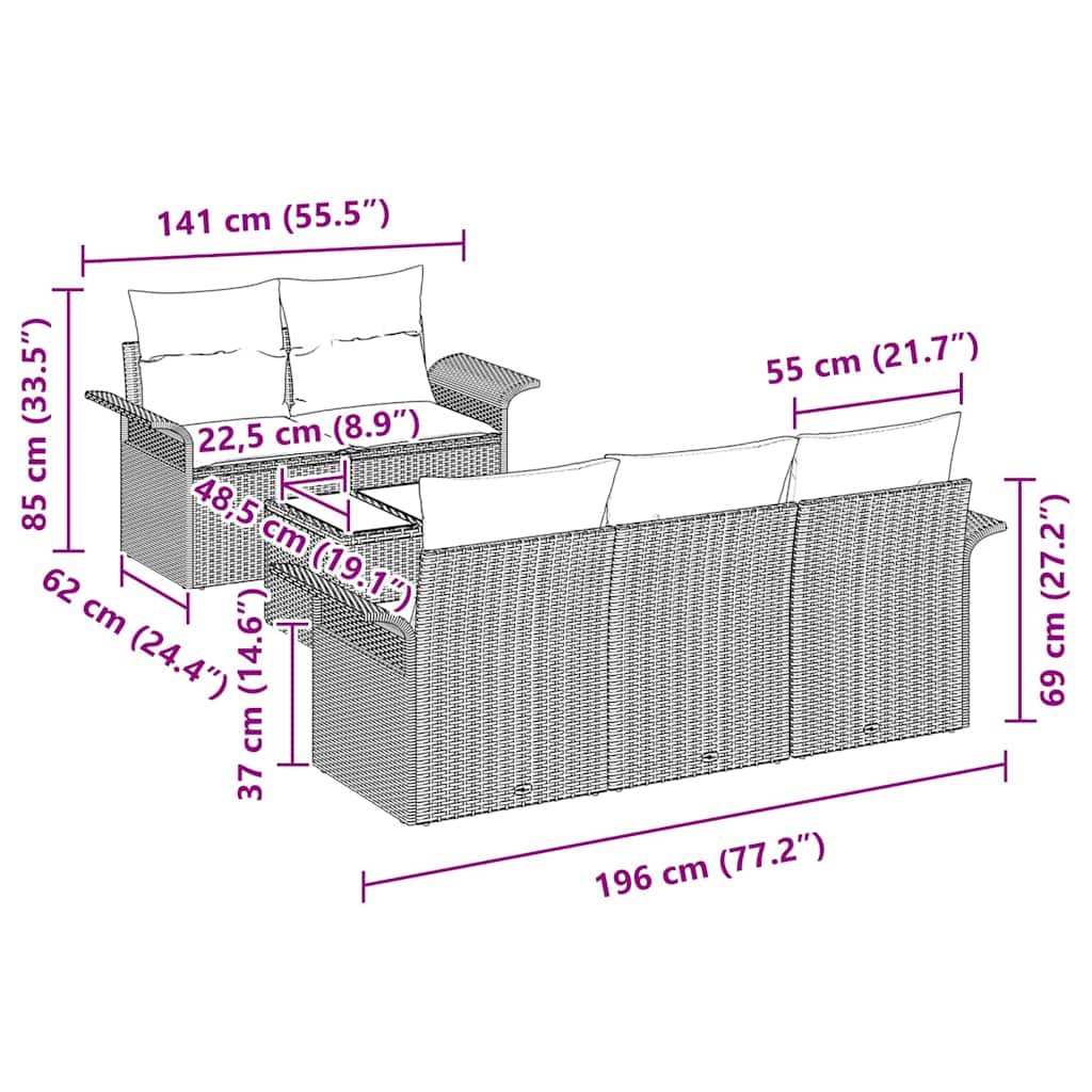 Sofa Set 6 stk. Braun Poly-Rattan