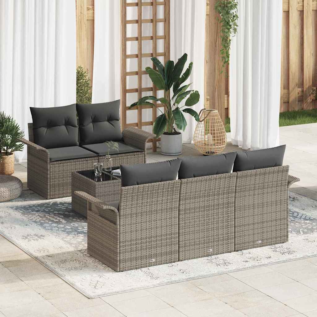 Sofa Set 6 Stk. Grau Poly-Rattan