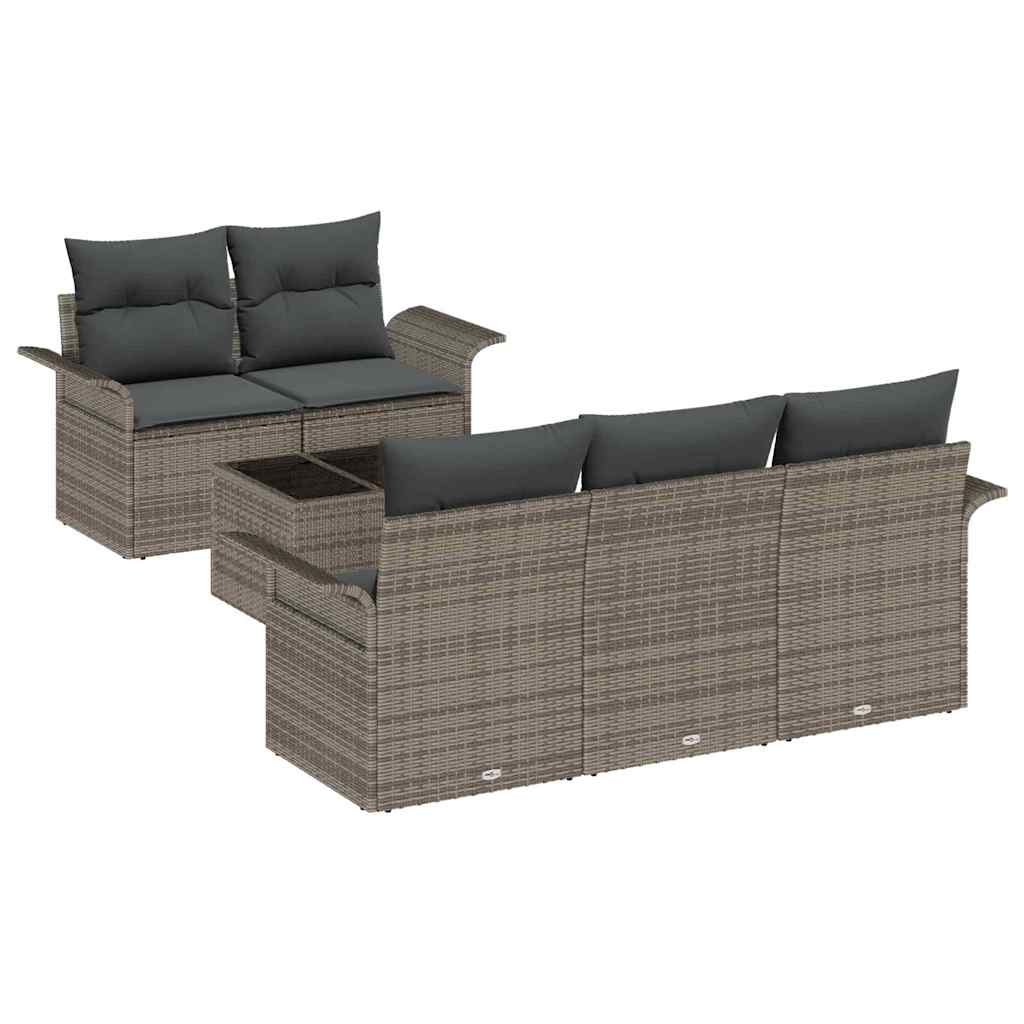 Sofa Set 6 Stk. Grau Poly-Rattan