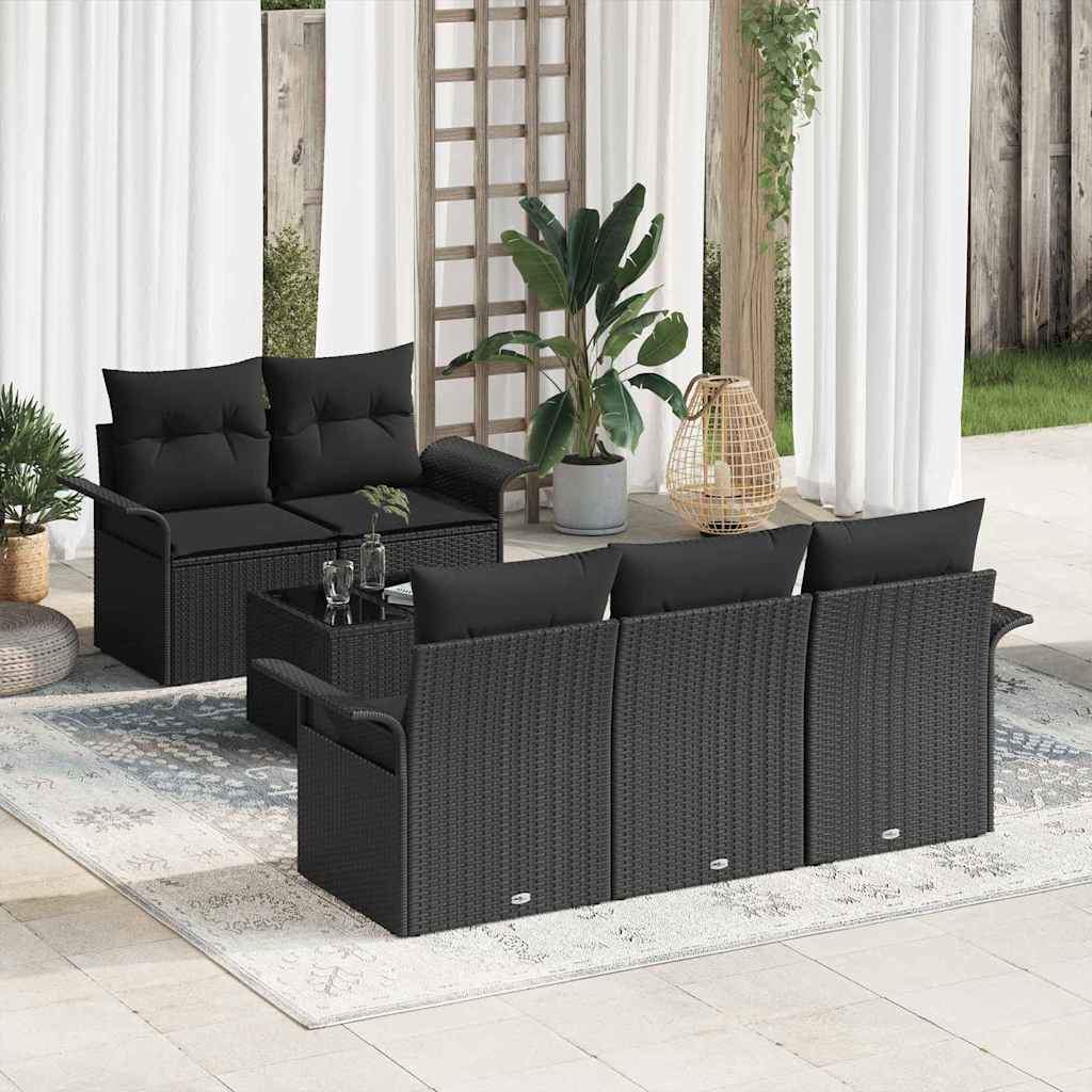 Sofa Set 6 stk. Schwarz Poly-Rattan