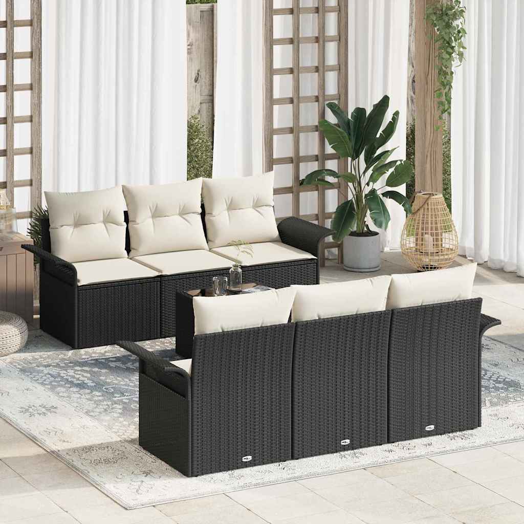 Gartensofa-set 7 stk. Schwarz Poly-Rattan
