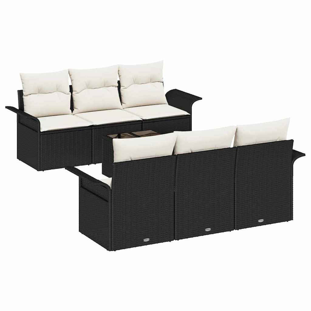 Gartensofa-set 7 stk. Schwarz Poly-Rattan