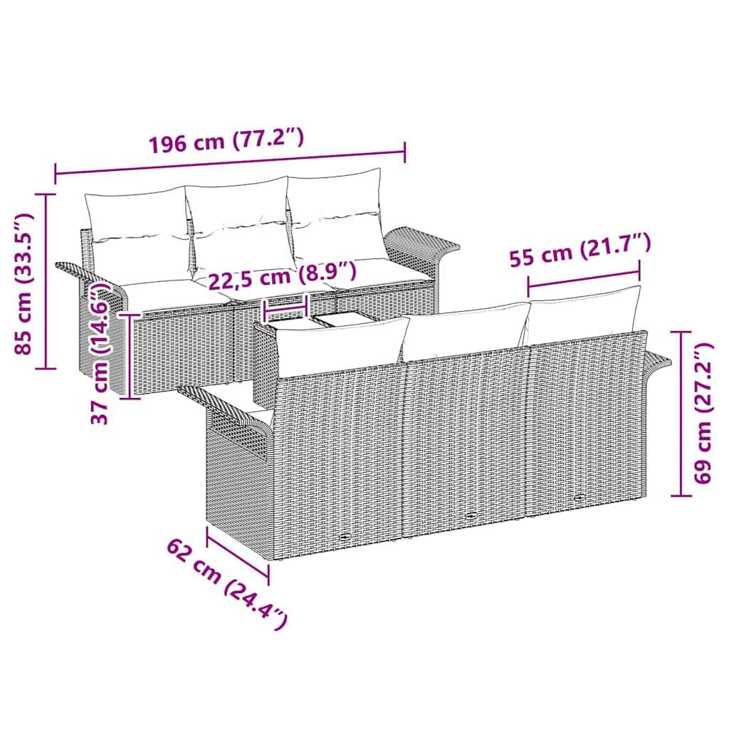 Gartensofa-set 7 stk. Braun Poly-Rattan