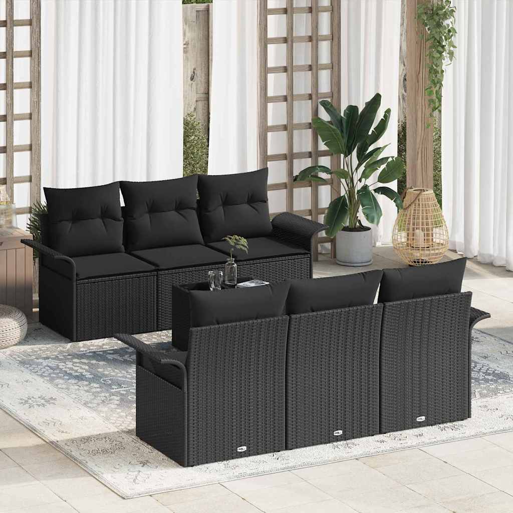 Gartensofa-set 7 stk. Schwarz Poly-Rattan