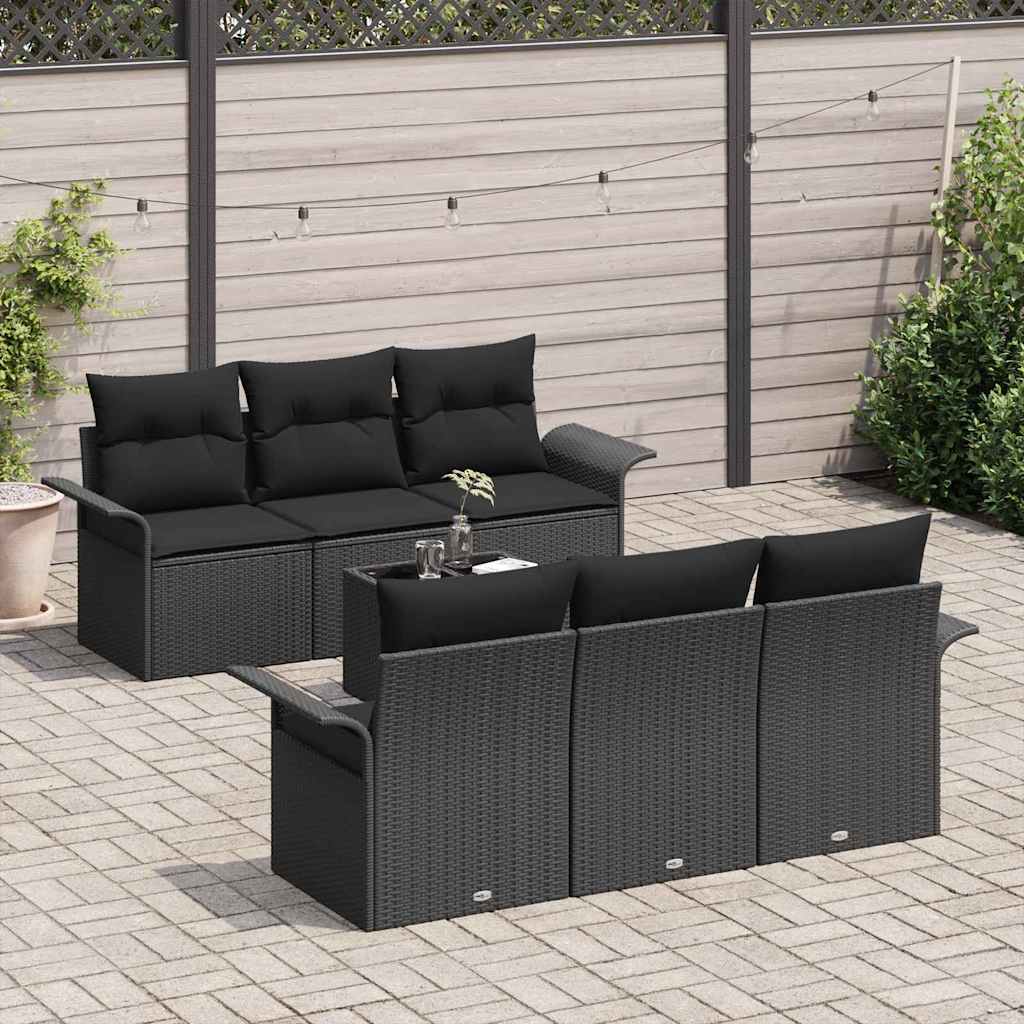 Gartensofa-set 7 stk. Schwarz Poly-Rattan