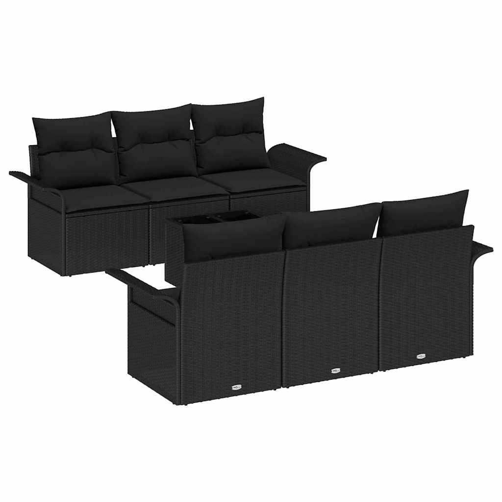 Gartensofa-set 7 stk. Schwarz Poly-Rattan