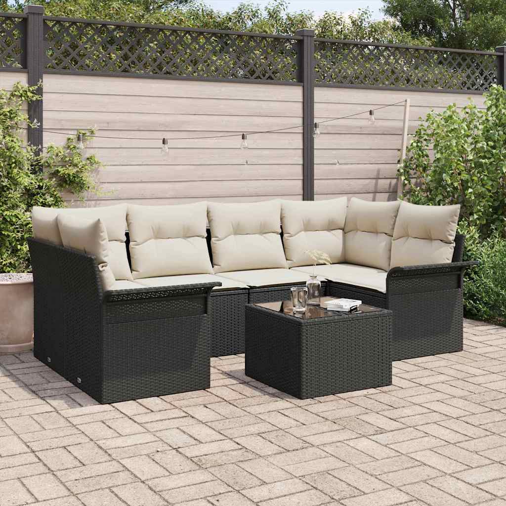 Gartensofa-set 7 stk. Schwarz Poly-Rattan