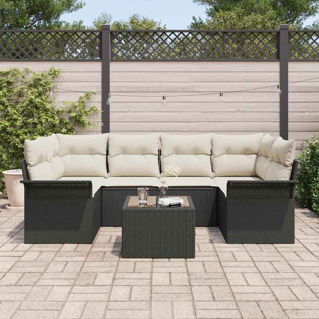 Gartensofa-set 7 stk. Schwarz Poly-Rattan