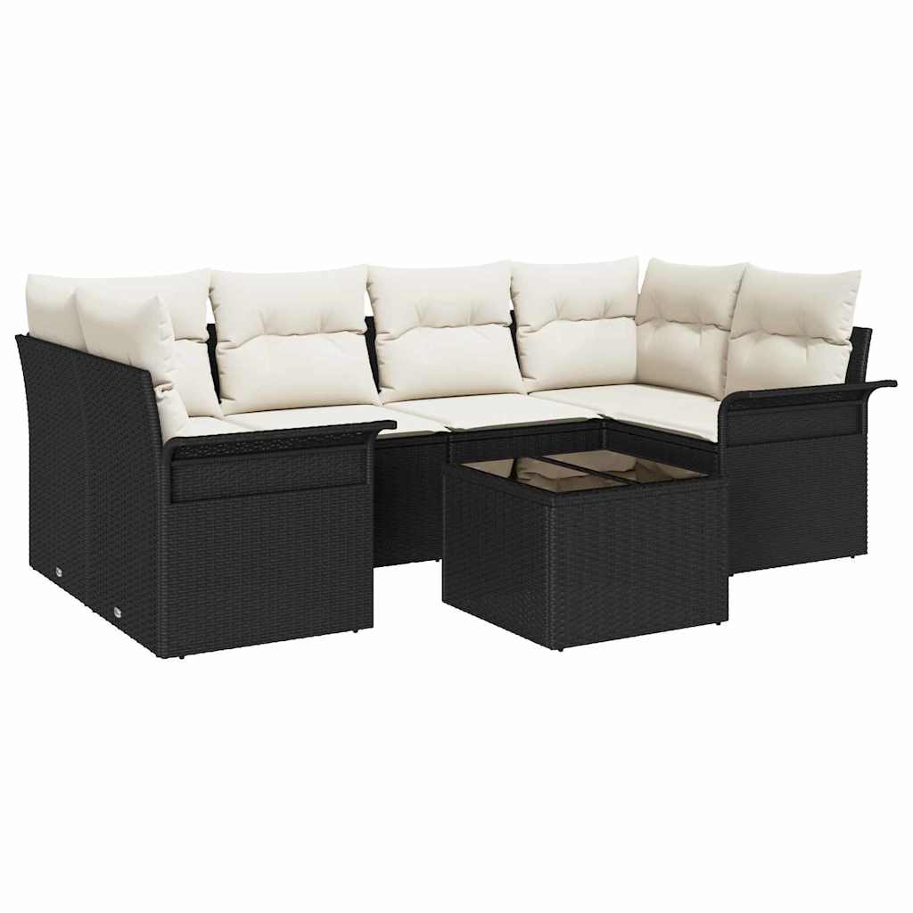 Gartensofa-set 7 stk. Schwarz Poly-Rattan