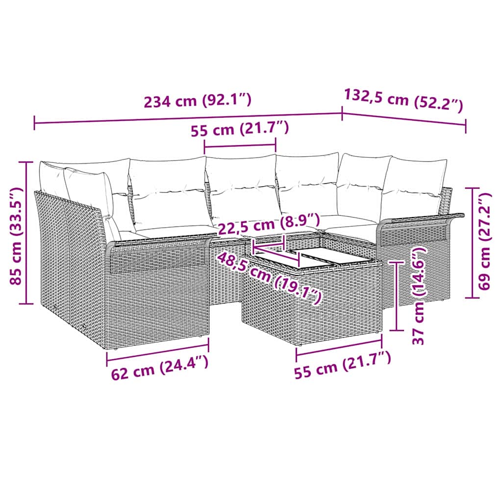 Gartensofa-set 7 stk. Schwarz Poly-Rattan