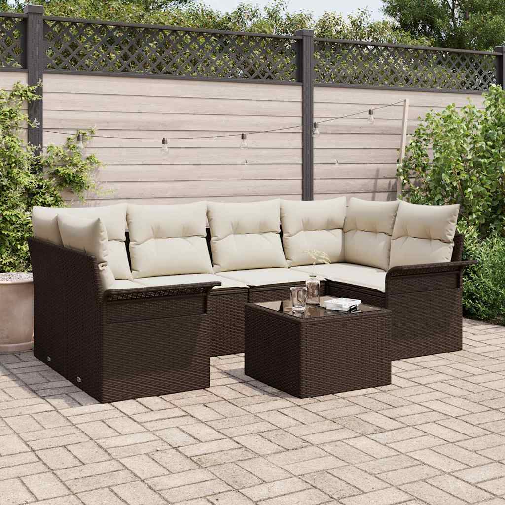 Gartensofa-set mit Kissen 7 pcs Braun Poly-Rattan