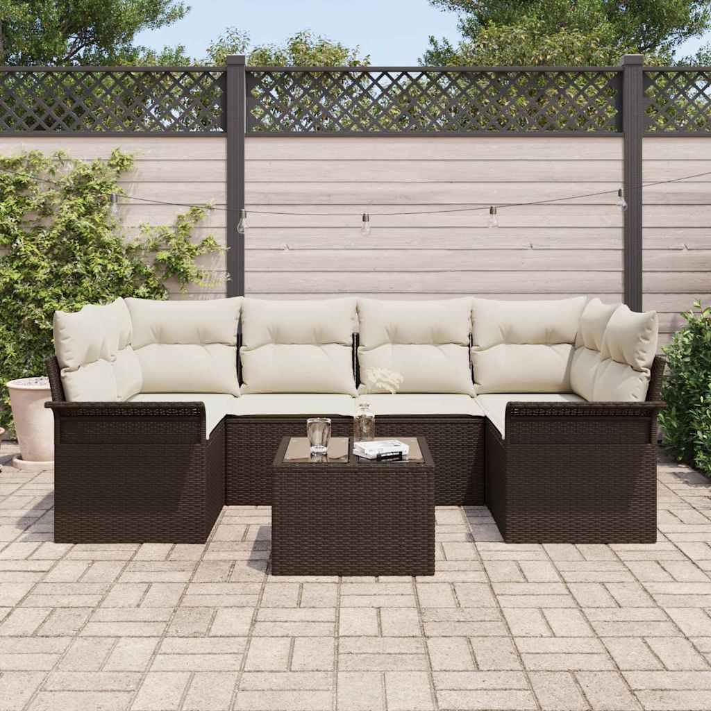 Gartensofa-set 7 Stk. Braun Poly-Rattan