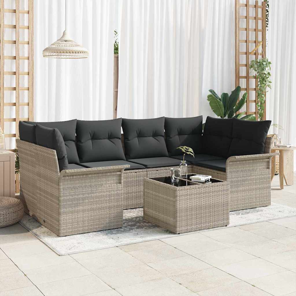 Gartensofa-set mit Kissen 7 pcs Hellgrau Poly-Rattan