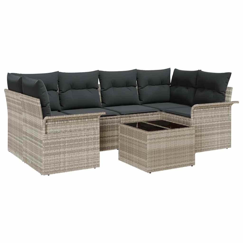 Gartensofa-set mit Kissen 7 pcs Hellgrau Poly-Rattan