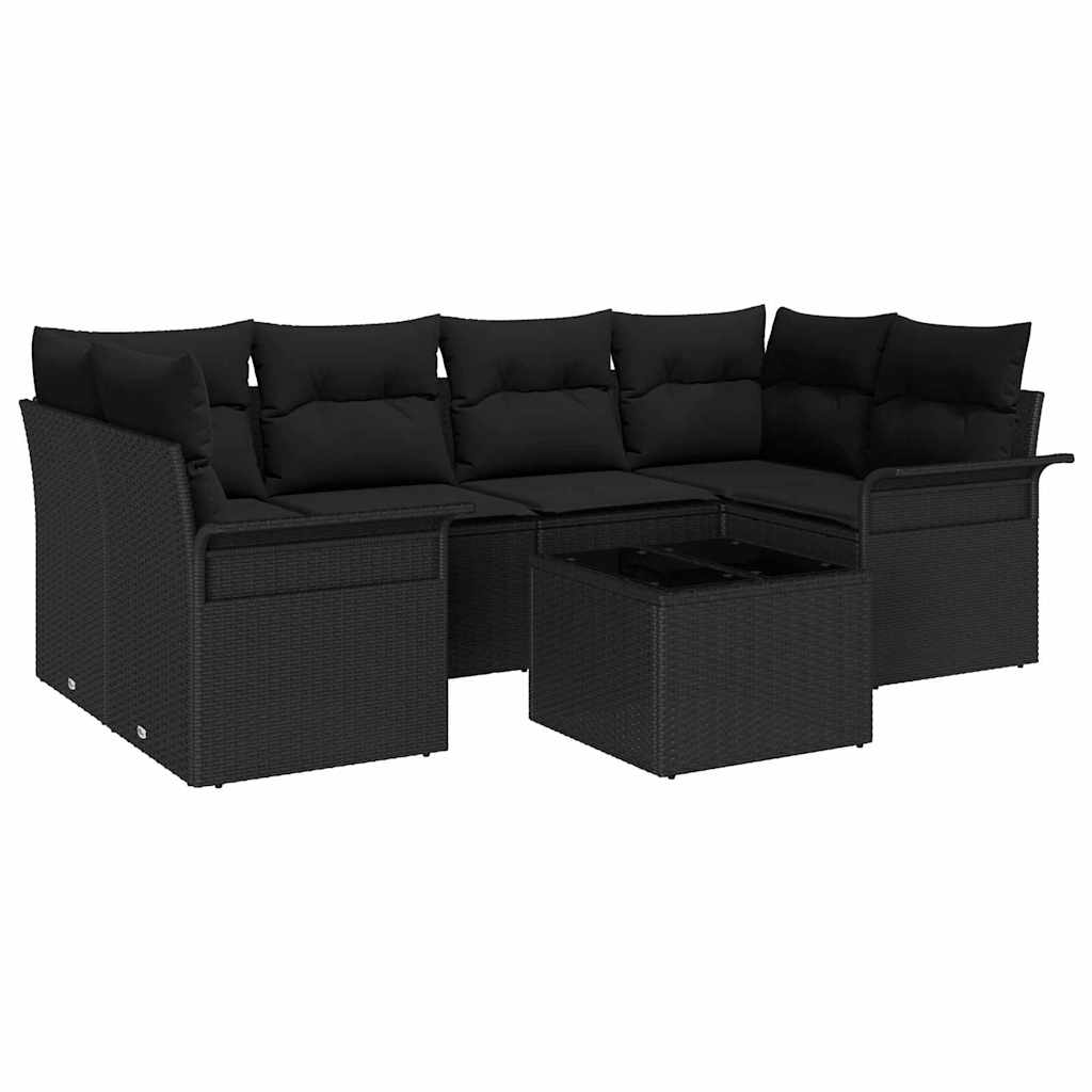 Gartensofa-set 7 Stk. Schwarz Poly-Rattan