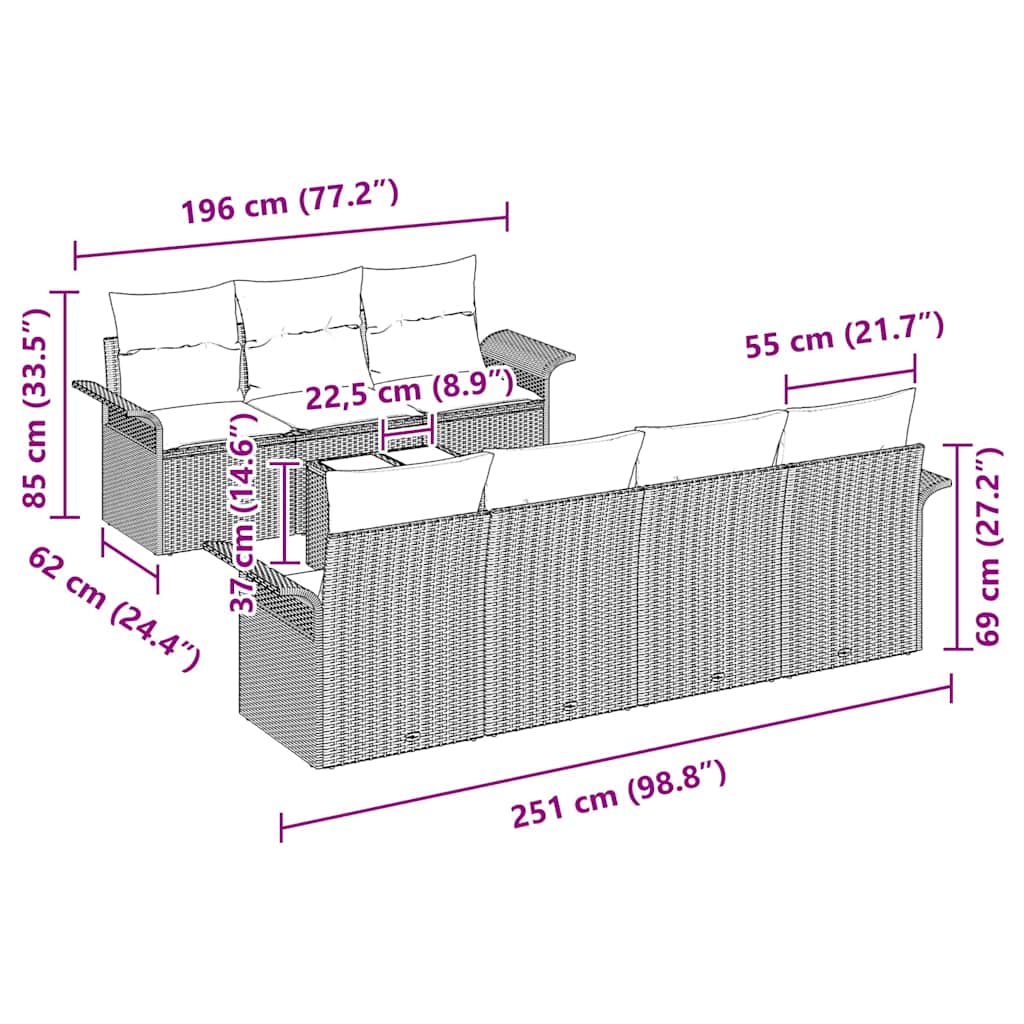 Gartensofa-set 8 stk. Braun Poly-Rattan