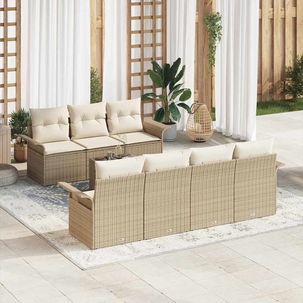 Gartensofa-set 8 stk. Beige Poly-Rattan