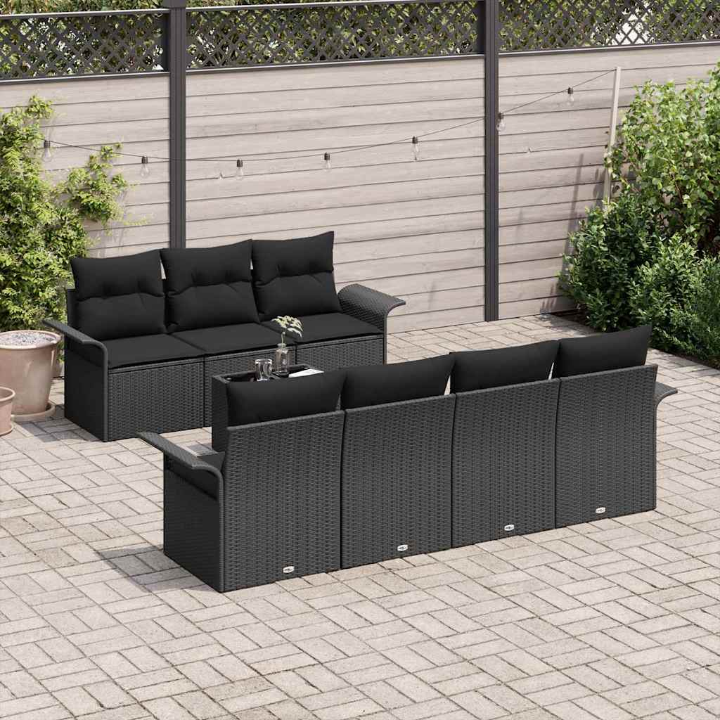 Gartensofa-set mit Kissen 8 pcs Schwarz Poly-Rattan