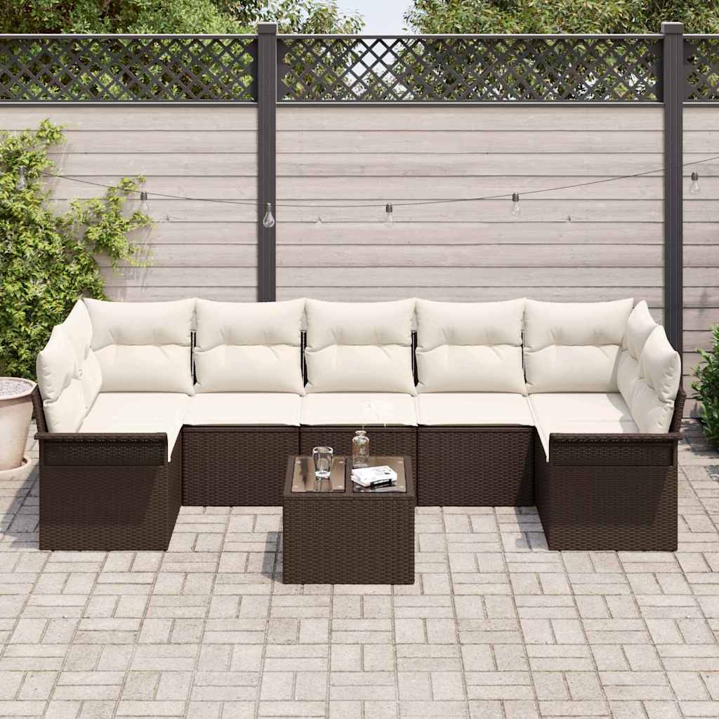 Gartensofa-set mit Kissen 8 pcs Braun Poly-Rattan