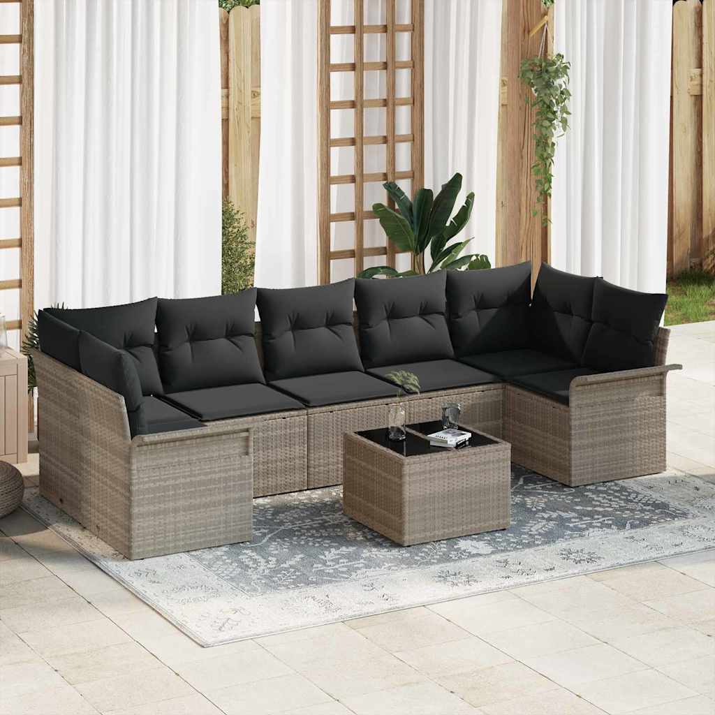 Gartensofa-set mit Kissen 8 pcs Hellgrau Poly-Rattan