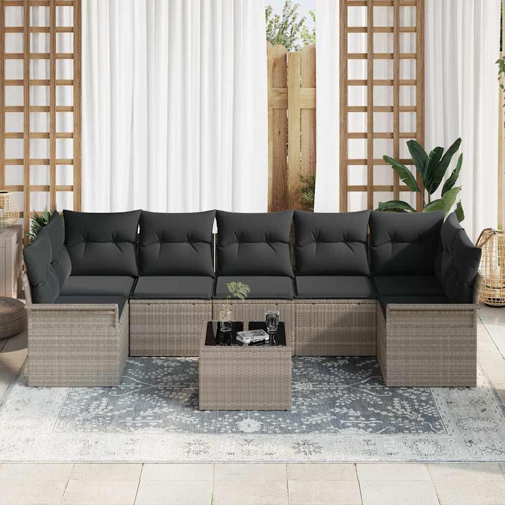 Gartensofa-set mit Kissen 8 pcs Hellgrau Poly-Rattan