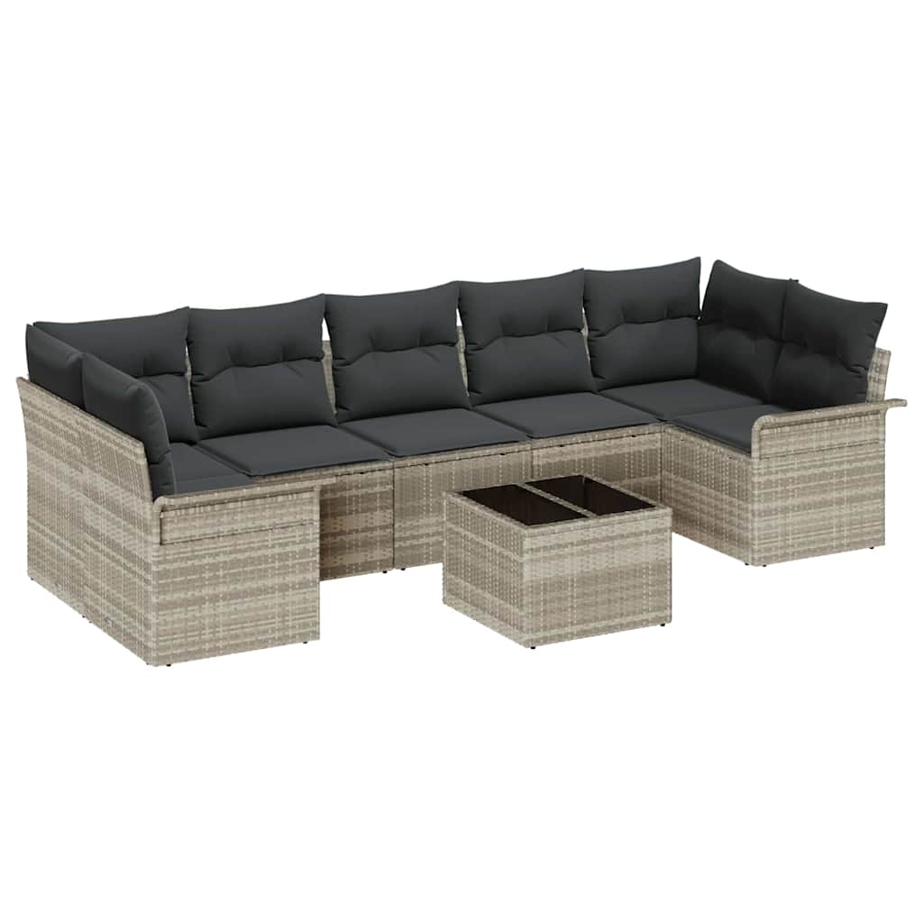 Gartensofa-set mit Kissen 8 pcs Hellgrau Poly-Rattan