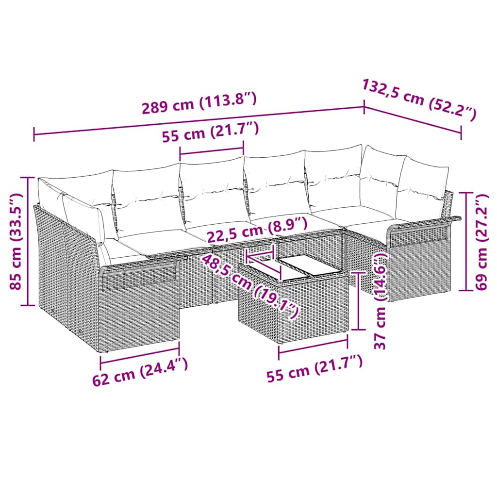 Gartensofa-set 8 stk. Schwarz Poly-Rattan