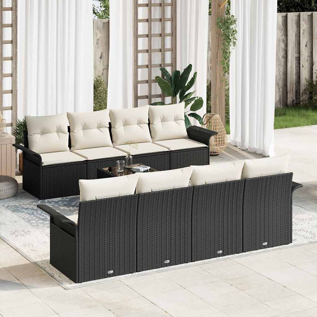 Gartensofa-set 9 stk. Schwarz Poly-Rattan