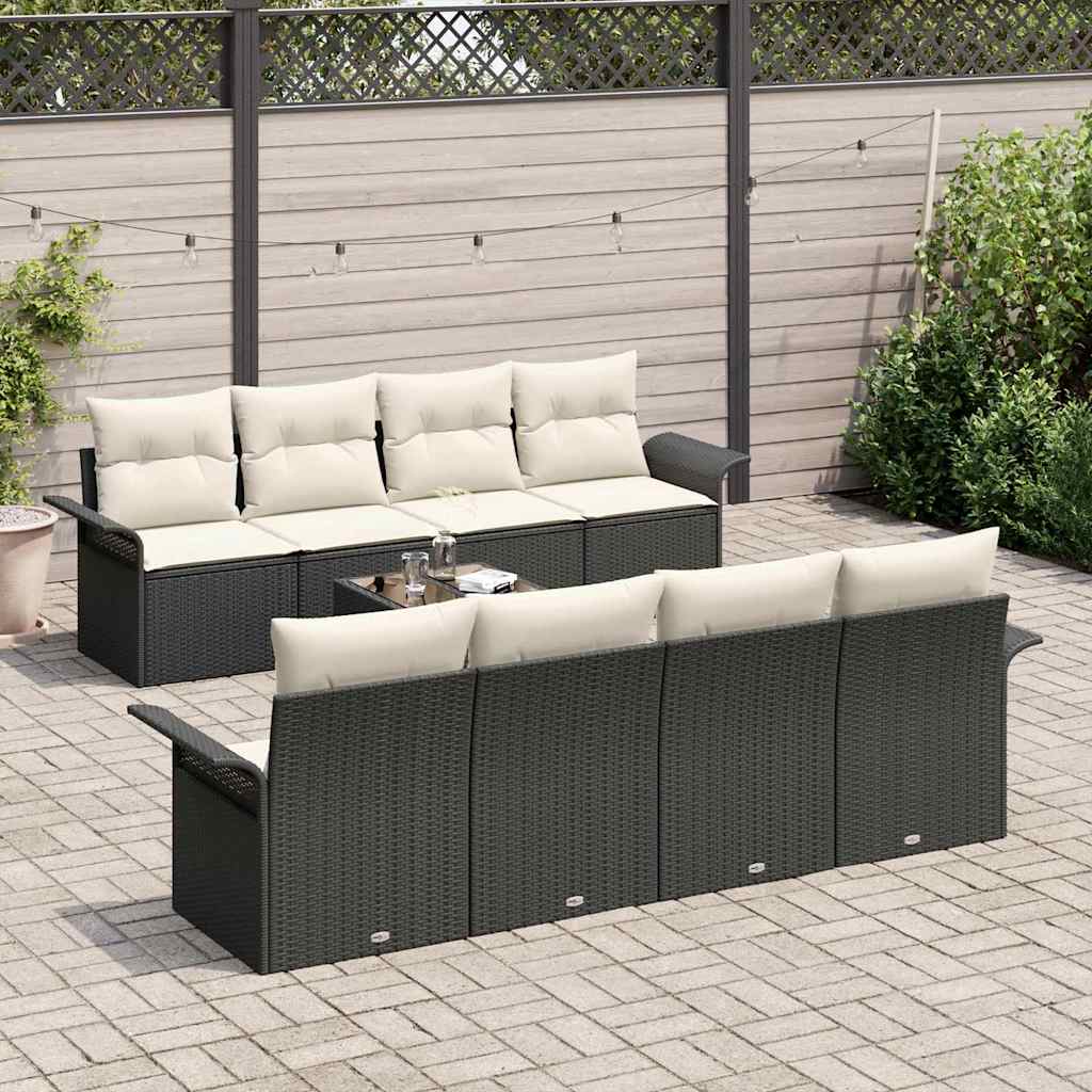 Gartensofa-set 9 stk. Schwarz Poly-Rattan