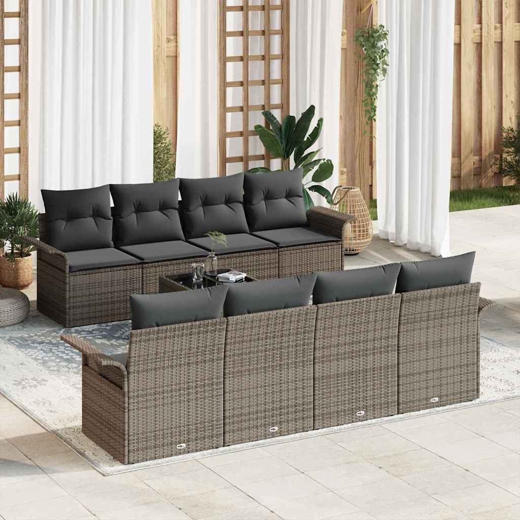 Gartensofa-set 9 stk. Grau Poly-Rattan