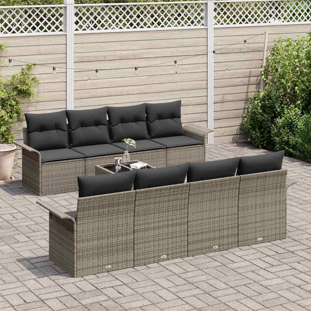 Gartensofa-set 9 stk. Grau Poly-Rattan