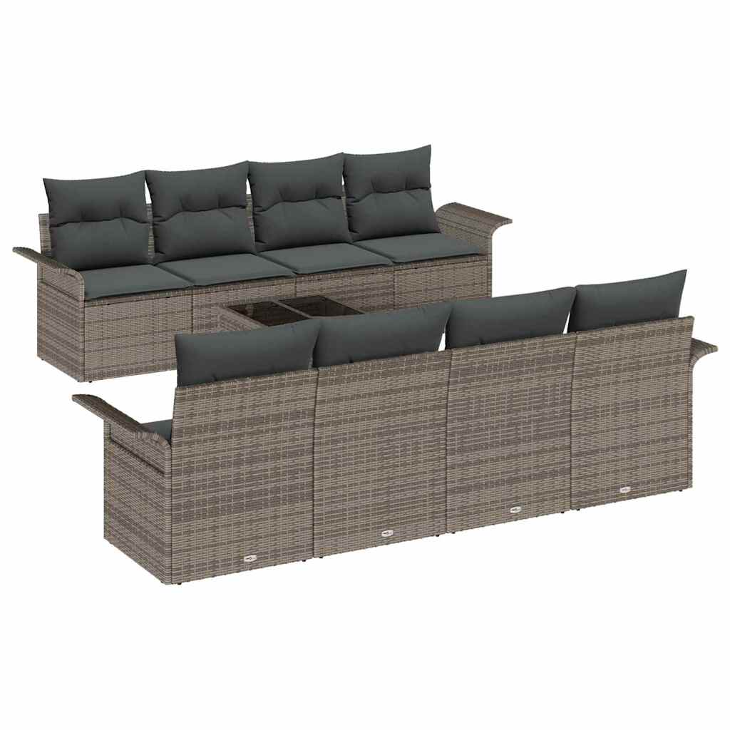 Gartensofa-set mit Kissen 9 pcs Grau Poly-Rattan